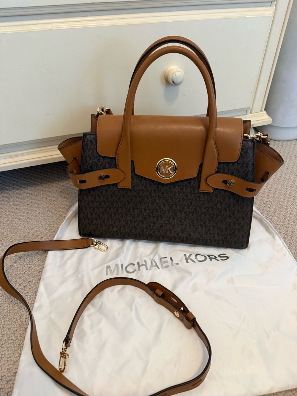 Michael Kors Carmen Medium Logo Belted Satchel